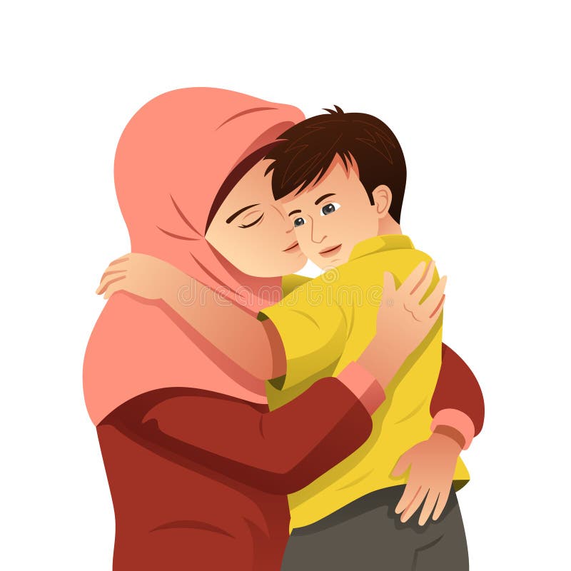 Muslim Mother Hugging Her Son Illustration Stock Vector Illustration Of Embrace Vector 127862603 