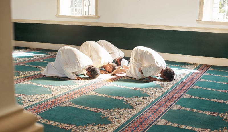 Muslim Prayer And Mosque With A Holy Man Group Praying Together For muslim-prayer-and-mosque-with-a-holy-man-group-praying-together-for