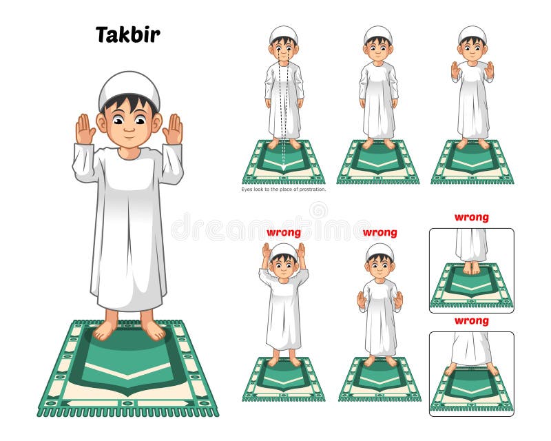 Muslim Prayer Position Guide Step by Step Perform by Boy Standing and Raising The Hands with Wrong Position