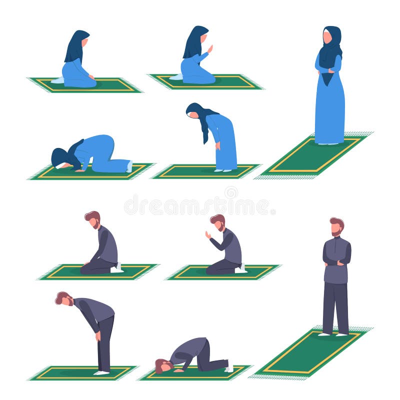 Muslim woman and man praying position. Woman and man