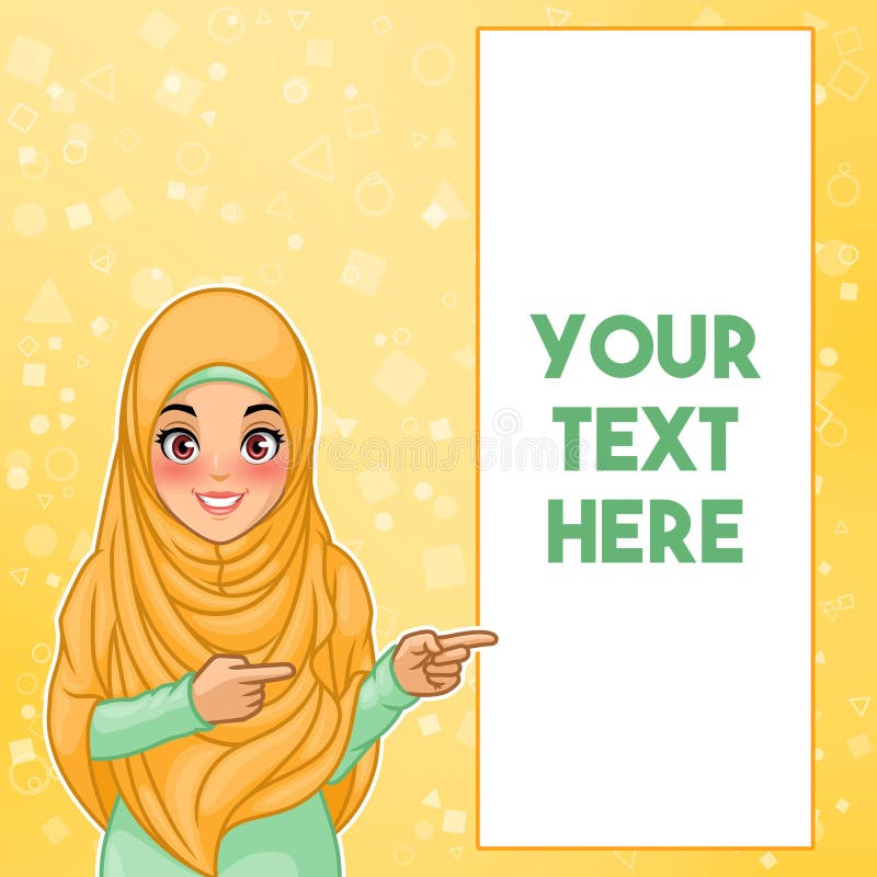 Muslim woman pointing finger to the left side at copy space royalty free illustration Muslim woman pointing finger to the left side at copy space royalty free illustration