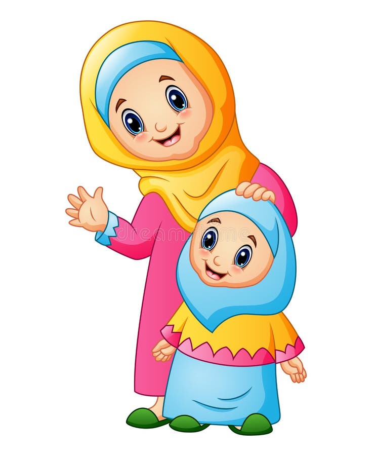 A muslim women hold her daughter head and waving hand royalty free illustration A muslim women hold her daughter head and waving hand royalty free illustration