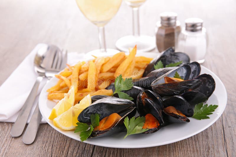 Mussel and french fries stock photo. Image of fries, dish 41048798