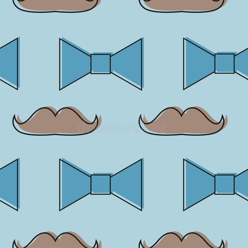 Mustache, Bow tie seamless pattern. Fathers Day holiday repeating texture. Costume, gentleman.