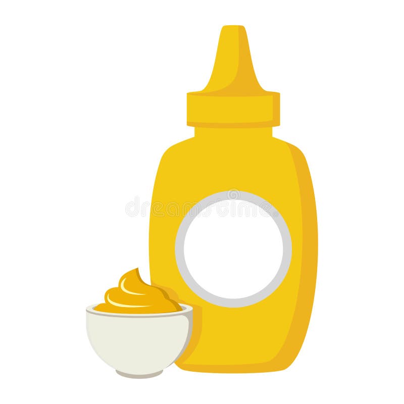 Mustard Bottle Flat Style Icon. Mustard Sauce Bowl Symbol Vector
