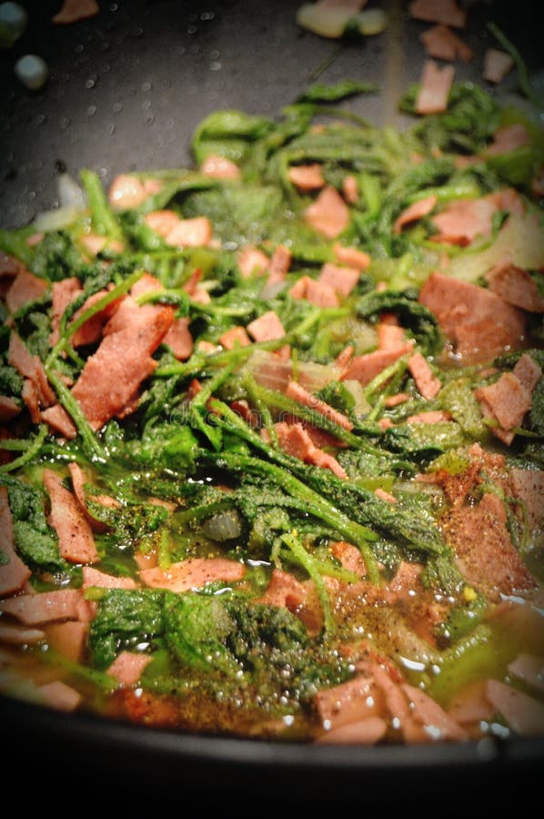 Mustard Greens with Bacon stock photo. Image of mustard 160776870