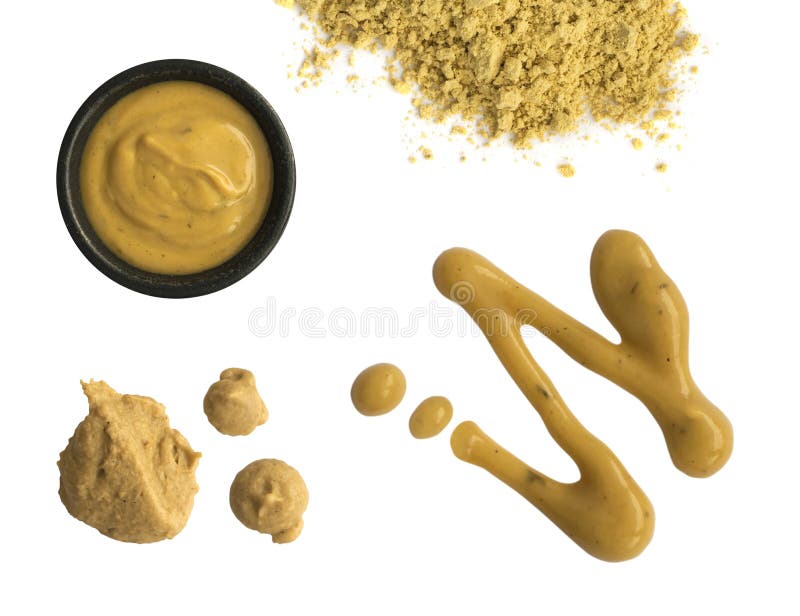Mustard Sauce and Powder Isolated on White Background Stock Image