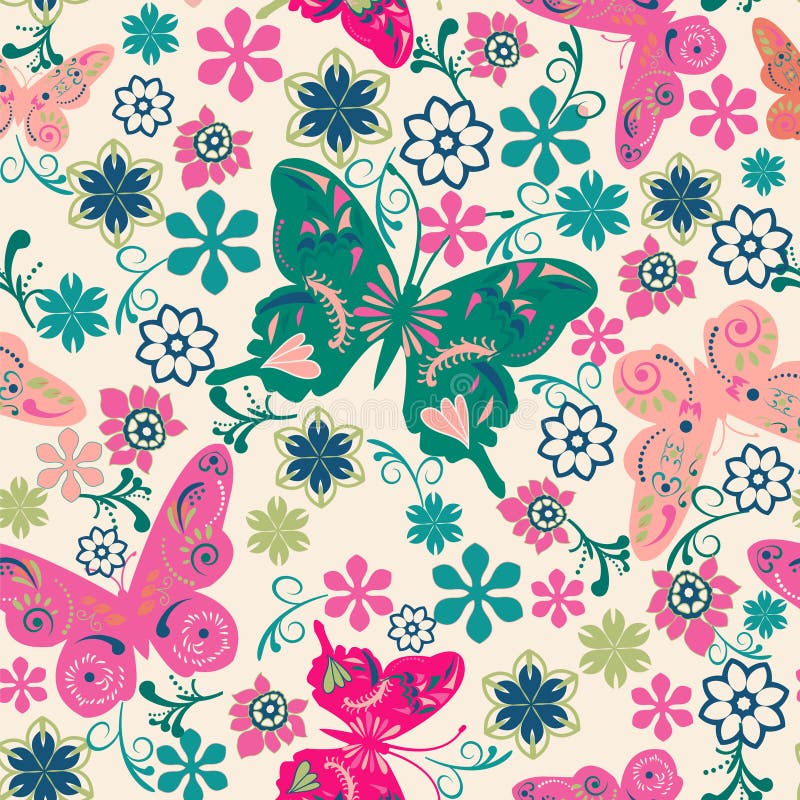 Muster der Schmetterlings- und Blumenillustration vektor abbildung Muster der Schmetterlings- und Blumenillustration vektor abbildung