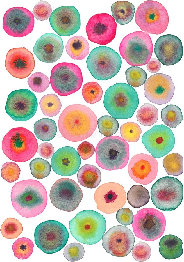 Pattern of multicolored watercolor circles similar to flowers. Pattern of multicolored watercolor circles similar to flowers