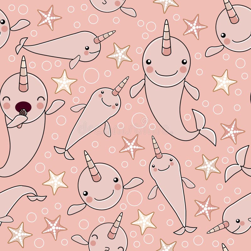 Muster mit süßem Narwhal oder Waleinhorn stock abbildung