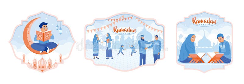 Musulmanii se întâmpină și dau mâna cu cititul și studiază Coranul vector illustration