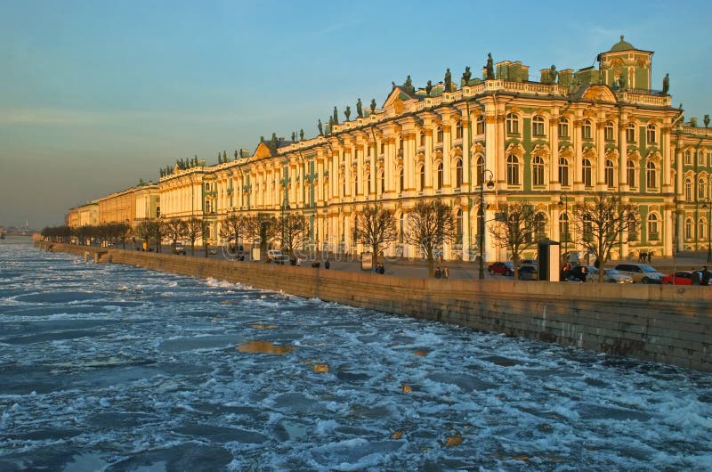 Hermitage museum in St Petersburg, Russia in sunset light. Hermitage museum in St Petersburg, Russia in sunset light