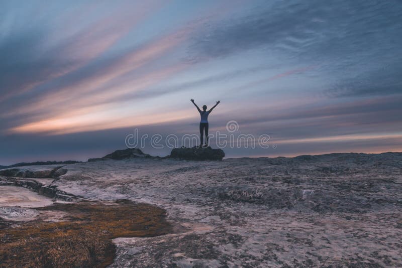 Female arms outstretched to the sky at Lincolns Rock Blue Mountains royalty free stock photography Female arms outstretched to the sky at Lincolns Rock Blue Mountains royalty free stock photography