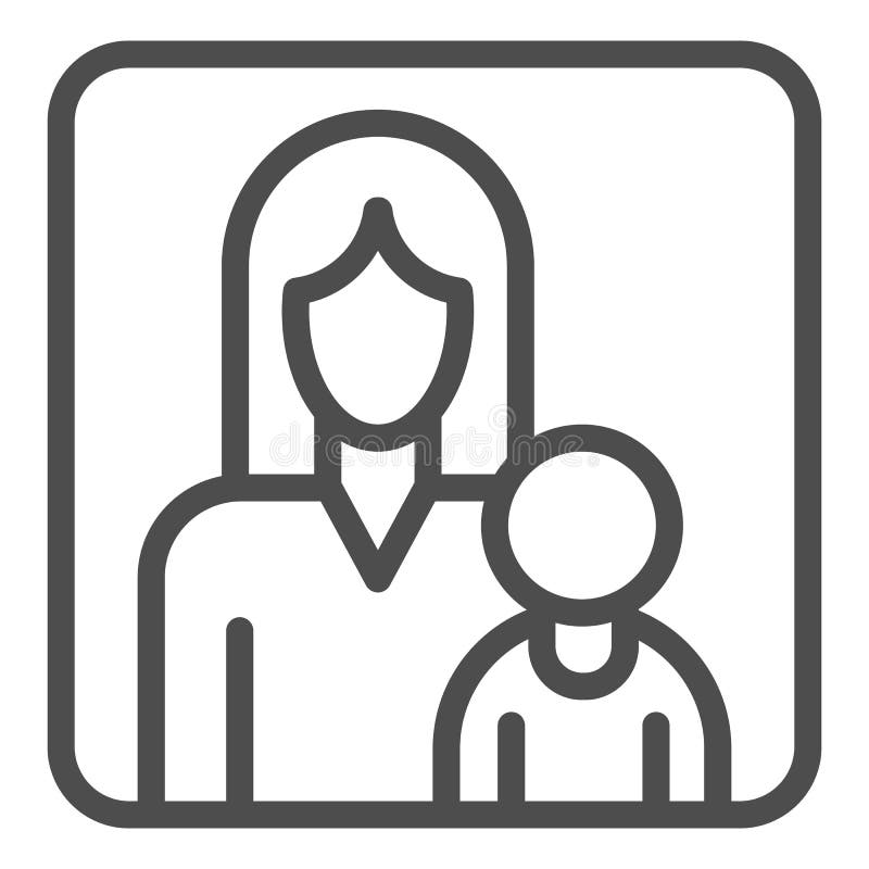 Mutter und Kind in einer Rahmenlinie Ikonenmutterschafts-Konzeptmutter und ihr Babyzeichen auf weißem Hintergrundkind und -elternt