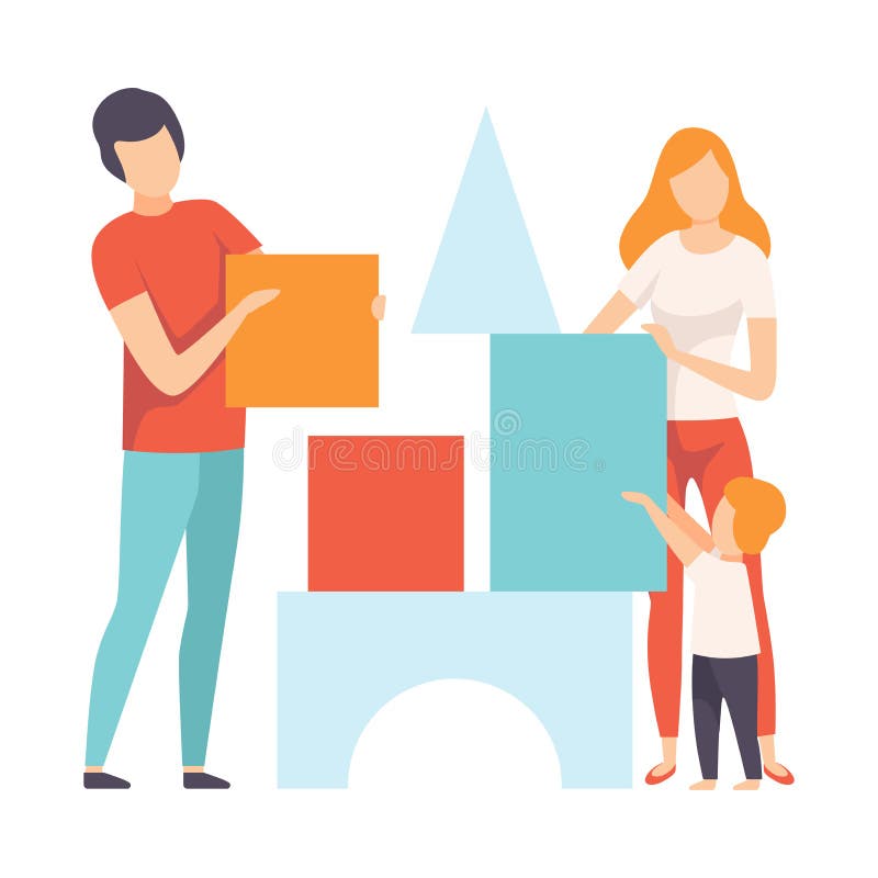 Mutter, Vater und Sohn, die zu Hause Toy Cubes, Familie in der Alltagsleben-Vektor-Illustration spielen vektor abbildung Mutter, Vater und Sohn, die zu Hause Toy Cubes, Familie in der Alltagsleben-Vektor-Illustration spielen vektor abbildung
