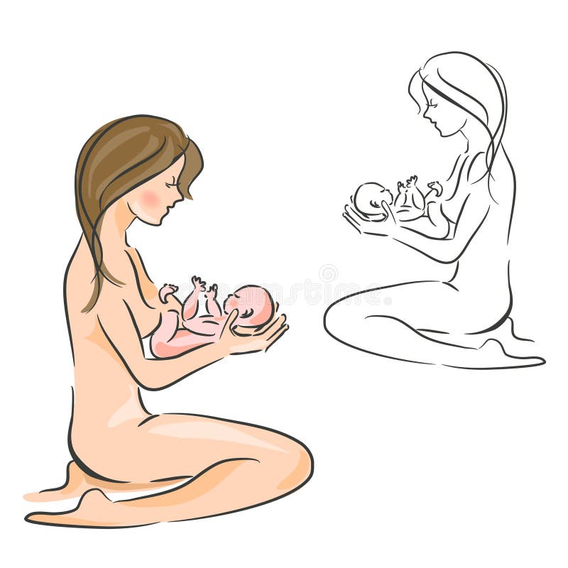 Mutterschaft, eine Skizze der Mutter und Baby