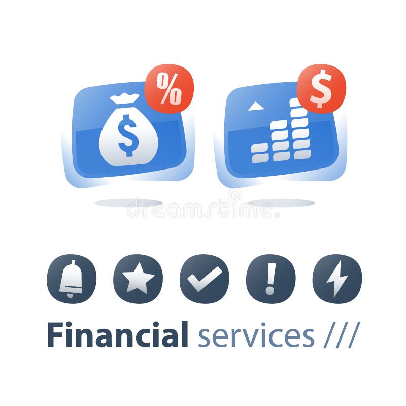 Payment installment, mutual fund, income increase, boost profit, more money, long term investment return, pension savings account stock illustration Payment installment, mutual fund, income increase, boost profit, more money, long term investment return, pension savings account stock illustration