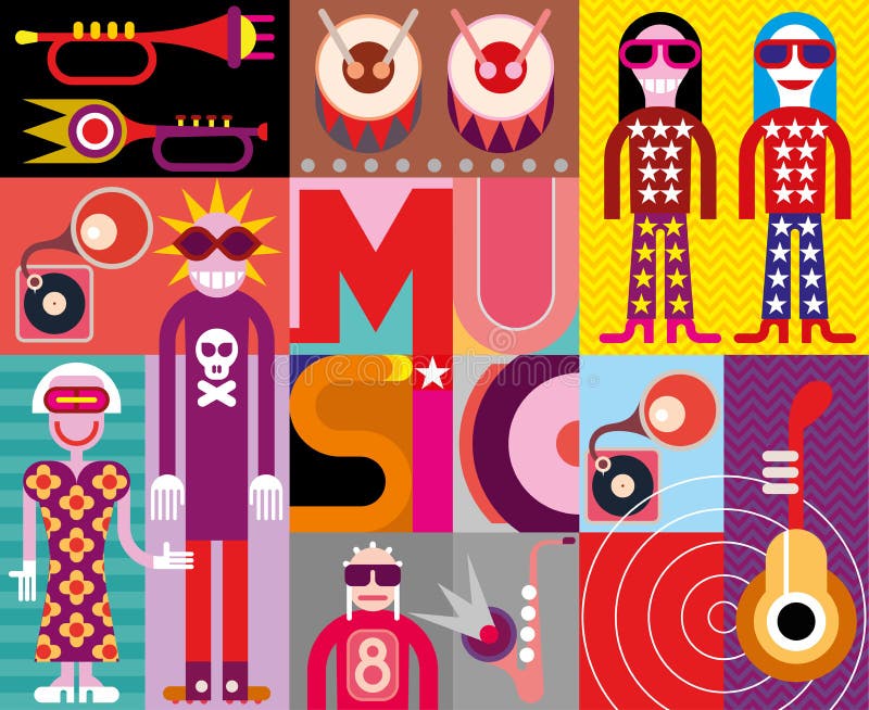 Roest huurder mini Muziek - Pop-art Vectorillustratie Vector Illustratie - Illustration of  aanplakbord, carnaval: 31944587