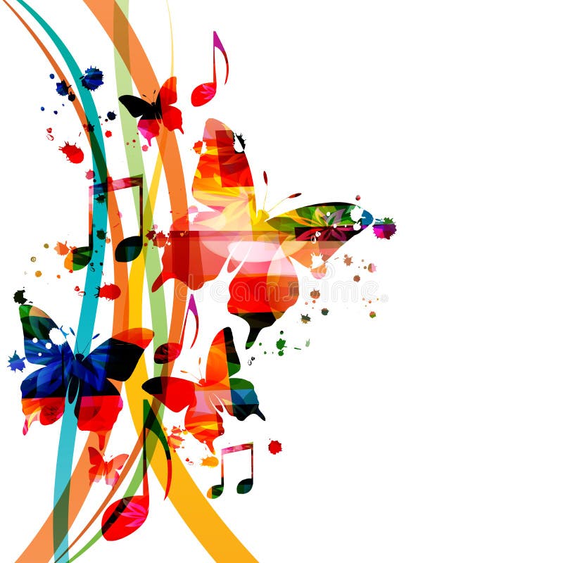 Muziekachtergrond met kleurrijke illustraties van muzieknotities en vectorillustraties. artistieke muziekfestival poster live conc