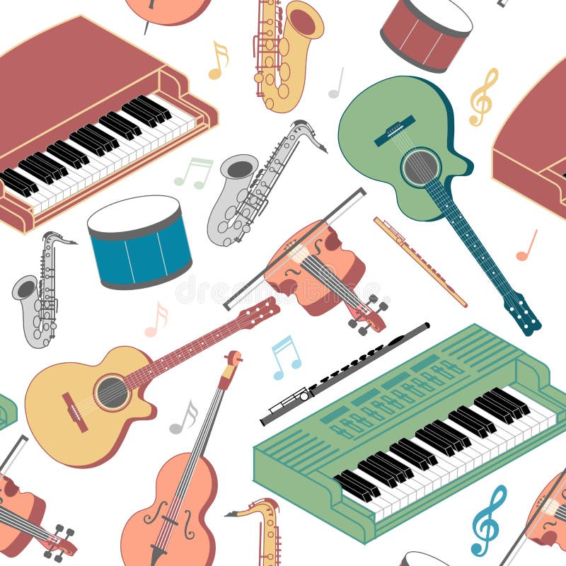 Muzikaal instrumenten naadloos patroon vector illustratie Muzikaal instrumenten naadloos patroon vector illustratie
