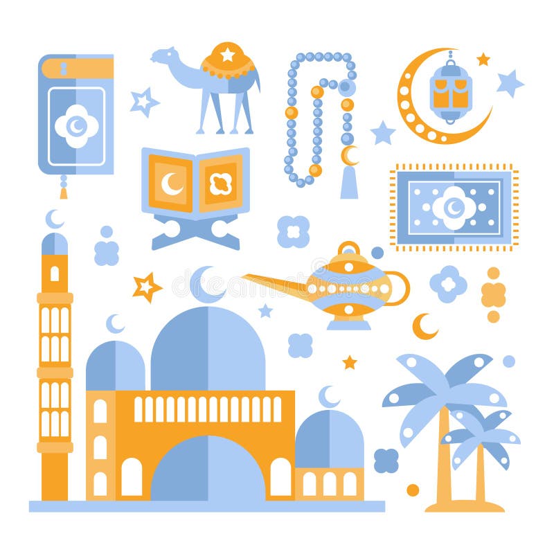 Muzułmańscy święta religijne symbole Ustawiający ilustracji Muzułmańscy święta religijne symbole Ustawiający ilustracji