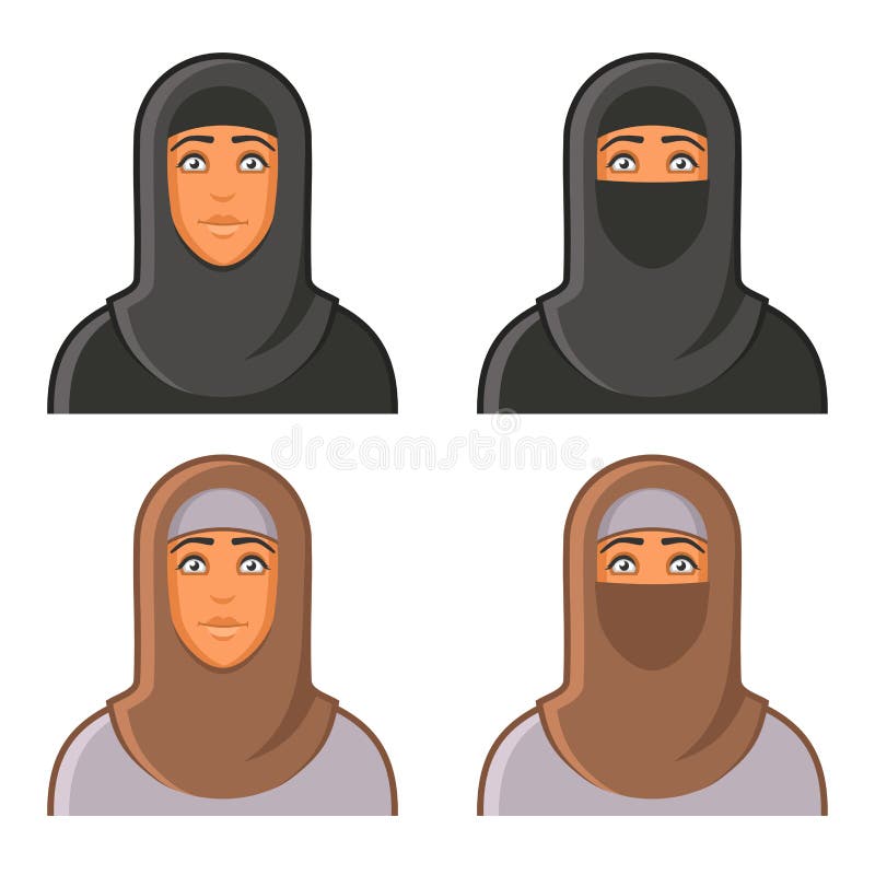 Muzułmańska kobieta w Hijab Avatars Ustawiających wektor royalty ilustracja Muzułmańska kobieta w Hijab Avatars Ustawiających wektor royalty ilustracja