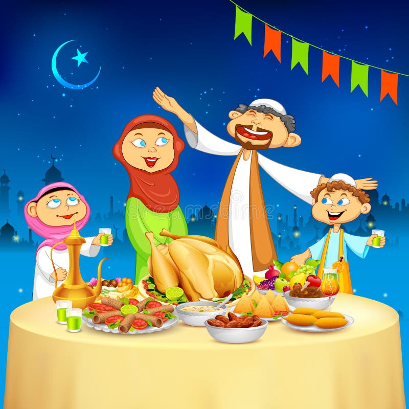Muzułmańska rodzina w Iftar przyjęciu royalty ilustracja Muzułmańska rodzina w Iftar przyjęciu royalty ilustracja