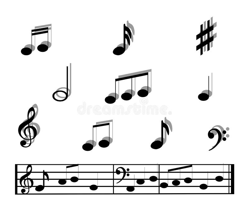 Music notes and symbols with sample music bar. Music notes and symbols with sample music bar