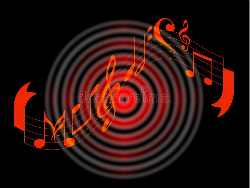 Red music notes display as a ward music in dark rounds background generated by illustration. Red music notes display as a ward music in dark rounds background generated by illustration