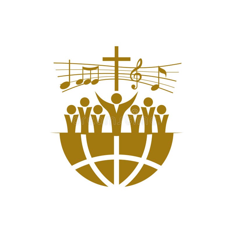 Muzyczny logo Chrześcijańscy symbole Chór Przez cały ziemi Chwali jezus chrystus royalty ilustracja Muzyczny logo Chrześcijańscy symbole Chór Przez cały ziemi Chwali jezus chrystus royalty ilustracja