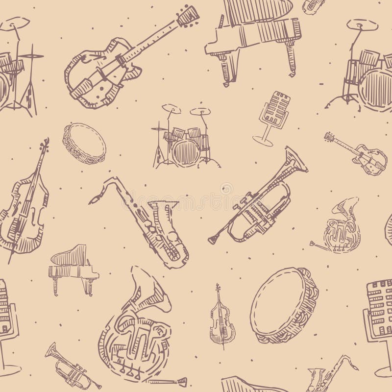 Muzycznych instrumentów bezszwowy wzór ilustracja wektor Muzycznych instrumentów bezszwowy wzór ilustracja wektor