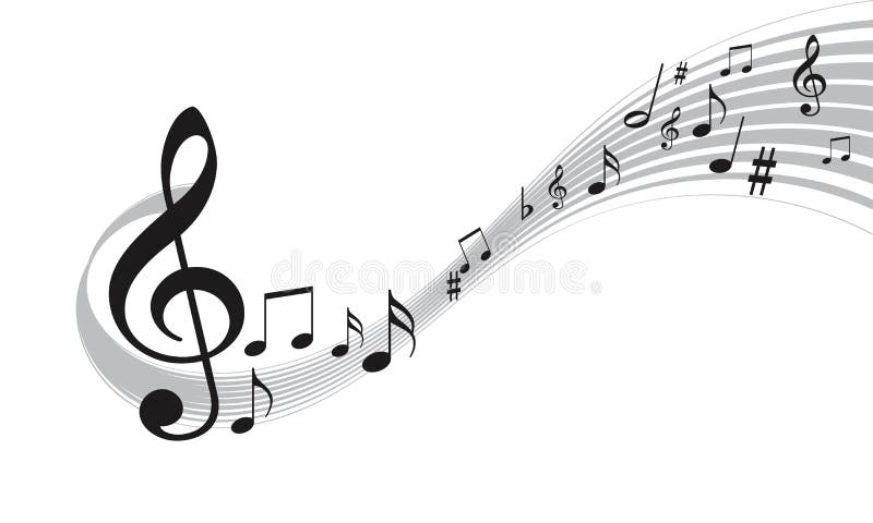 Vector illustration of music notes with wavy lines on white background. Vector illustration of music notes with wavy lines on white background