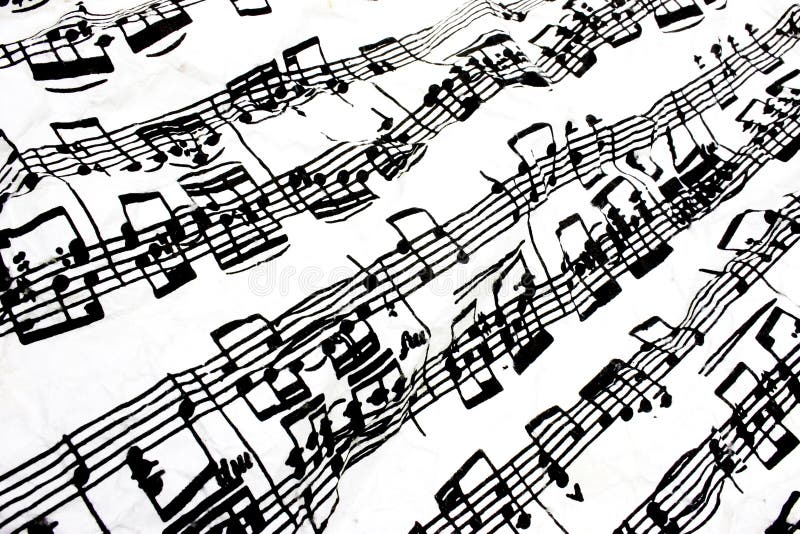 High contrast image of sheet music on crumpled paper. High contrast image of sheet music on crumpled paper