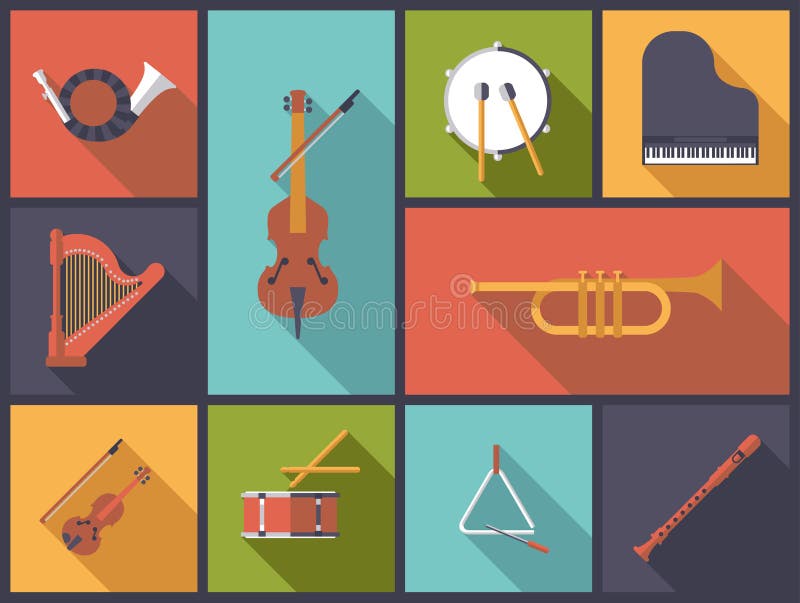 Muzyka Klasyczna instrumentów ikon wektoru Płaska ilustracja royalty ilustracja Muzyka Klasyczna instrumentów ikon wektoru Płaska ilustracja royalty ilustracja