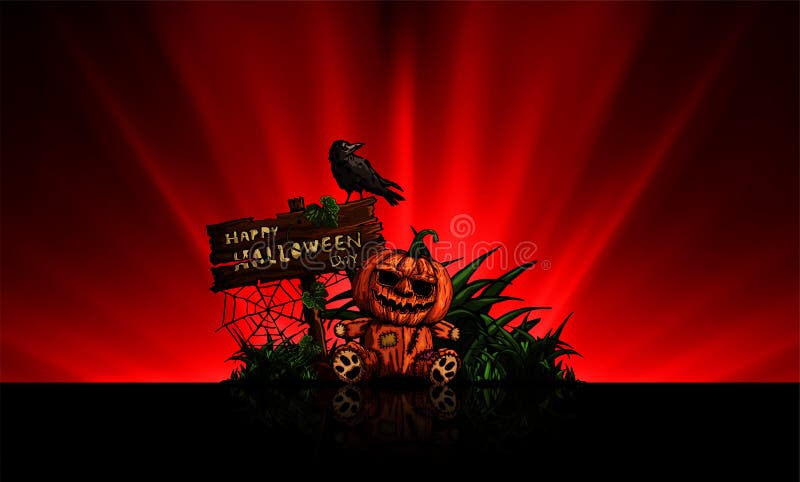 Muñeca de la calabaza, tarjeta del día del feliz Halloween en luz lisa abstracta stock de ilustración Muñeca de la calabaza, tarjeta del día del feliz Halloween en luz lisa abstracta stock de ilustración