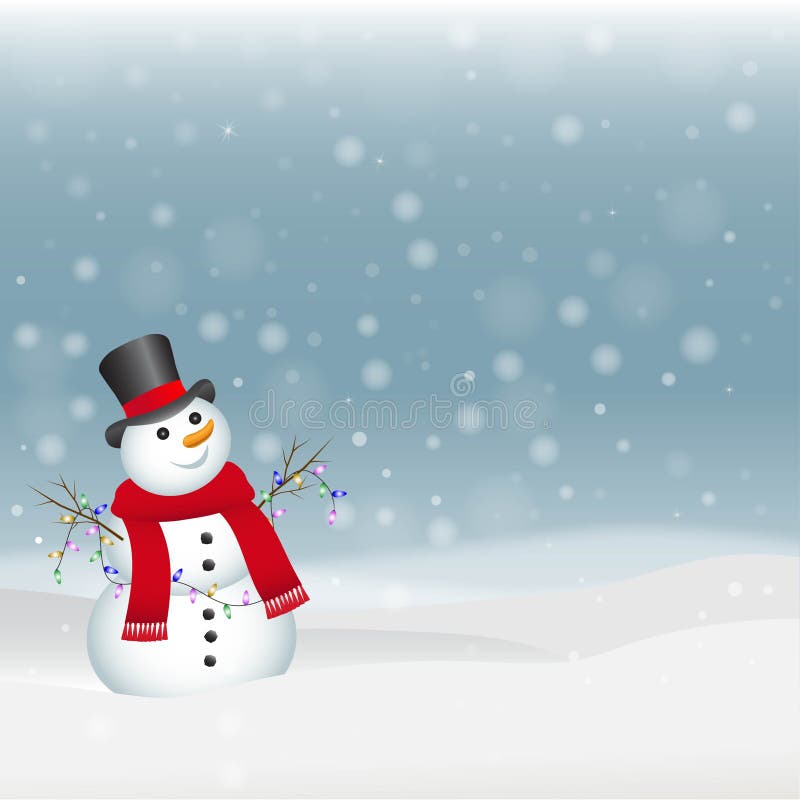 Muñeco de nieve con sombrero y bufanda. nevando. feliz navidad. fondo blanco. ilustración vectorial. Pasos 10 ilustración del vector