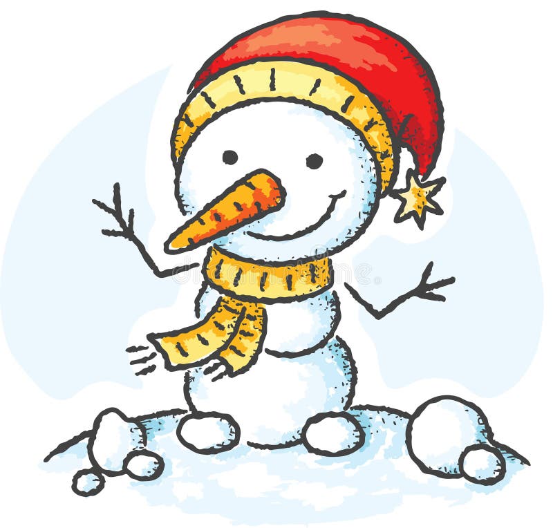 Muñeco de nieve en un sombrero de Papá Noel stock de ilustración Muñeco de nieve en un sombrero de Papá Noel stock de ilustración