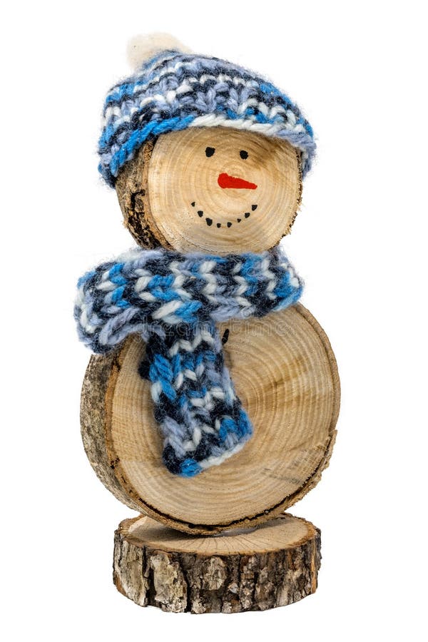 Muñeco de nieve de madera hecho a mano con el sombrero y la bufanda del ganchillo fotografía de archivo libre de regalías Muñeco de nieve de madera hecho a mano con el sombrero y la bufanda del ganchillo fotografía de archivo libre de regalías