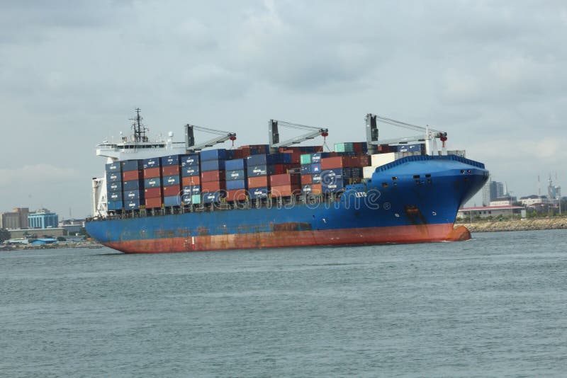 MV Leto Monrovia depart Lagos port, Nigeria stock image MV Leto Monrovia depart Lagos port, Nigeria stock image