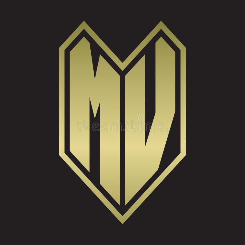 MV Logo Monogram with Emblem Line Style Isolated on Gold Colors Stock ...