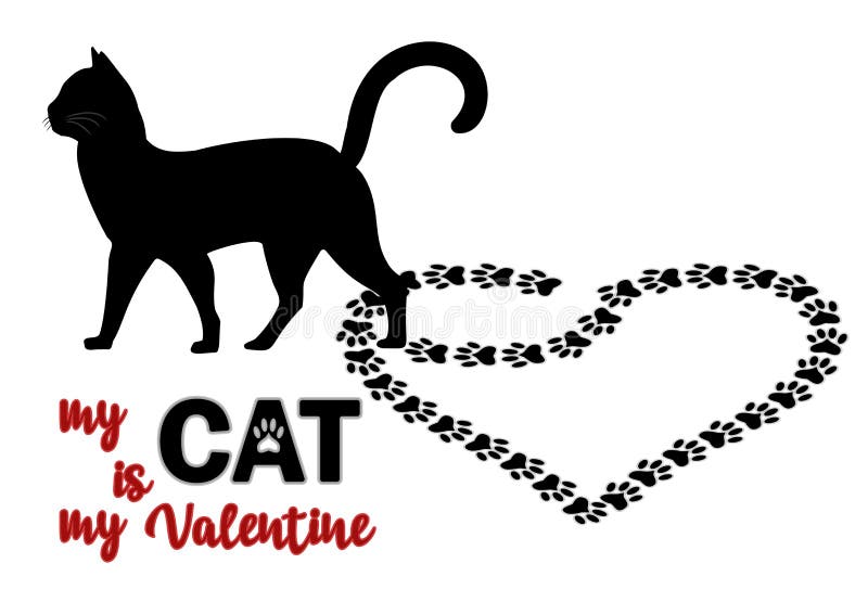 My Cat is My Valentine, Love Greeting Card Stock Vector Illustration