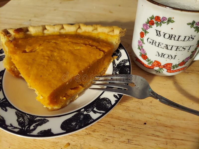 My Favorite Cup with Milk and My Sweet Potato Pie Stock Photo Image