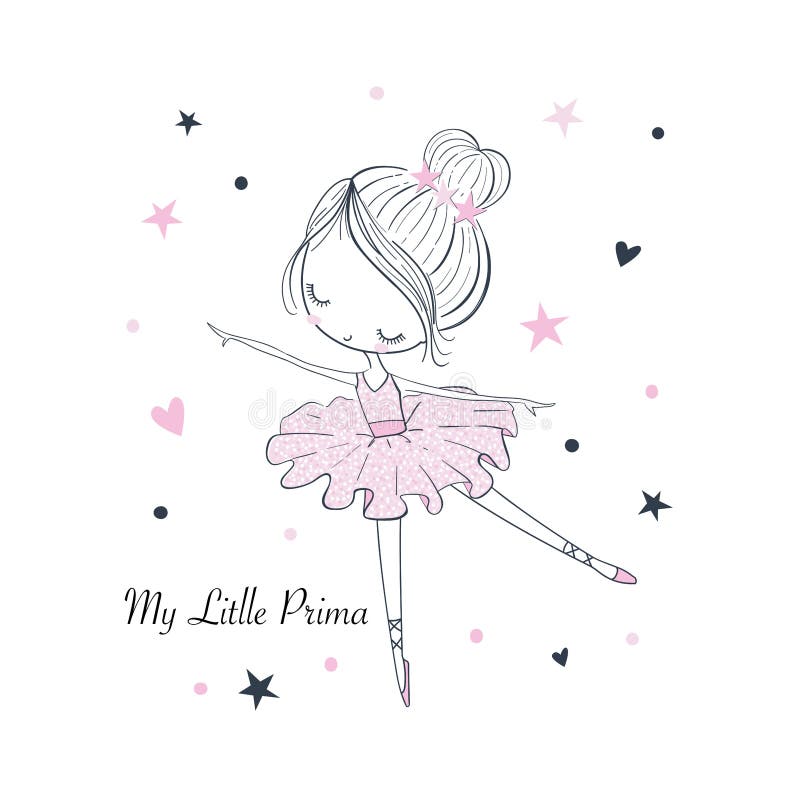 My little Prima Ballerina. Simple linear vector graphic isolated illustration