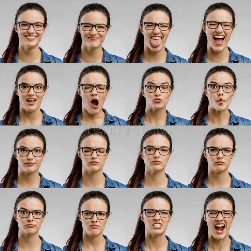 Multiple portraits of the same woman making diferent expressions. Multiple portraits of the same woman making diferent expressions