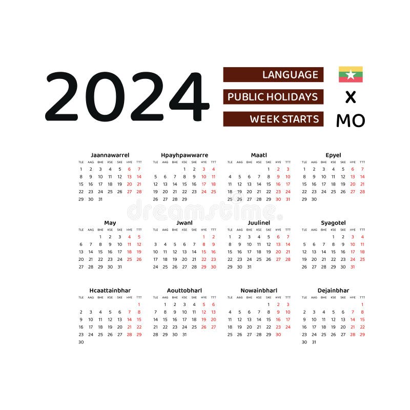 Myanmar Calendar 2024 March Elisha Brandea