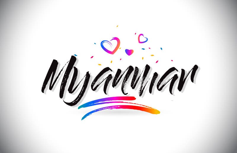 Myanmar Welcome To Word Text With Handwritten Font And Golden Te Stock