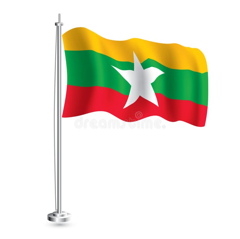 Myanmarflagge. isolierte realistische Wellenflagge des Landes von Myanmar an der Fahnenspitze