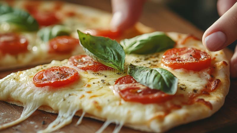 Mycket nära margherita pizza slice vektor illustrationer