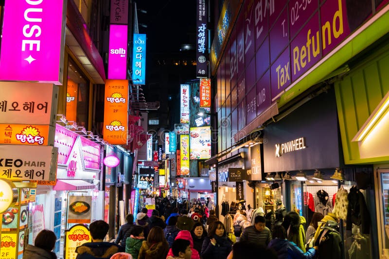 Myeongdong Market Shopping Street Editorial Image - Image of billboard ...
