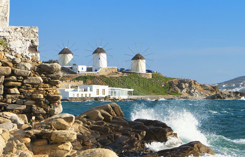 Mykonos ö i Grekland arkivfoton